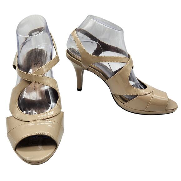 Life Stride "Viking" Strappy Beige Peep-toe Slingback High-heeled Sandals SZ 9M - Picture 1 of 12